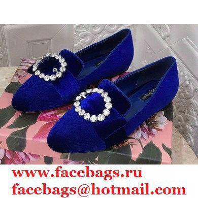 Dolce & Gabbana Velvet Crystals Loafers Slippers Blue 2021